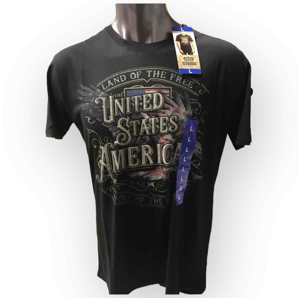 NWT Galt USA Men's Black Patriotic Graphic T-Shirt Size Large Cotton Tee